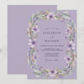 Amethyst-Violetter Kranz Hochzeit Einladung (Vorne/Hinten)