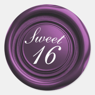 Amethyst-Wachssiegel-Tropfen Elegant Sweet 16 Hoch Runder Aufkleber