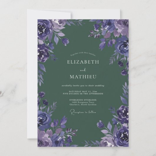 Amethyst-Wald-Blütenhochzeit Einladung (Vorderseite)