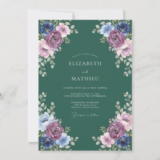 Amethyst-Wald-Hochzeit mit Eukalyptus Einladung (Vorderseite)