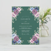 Amethyst-Wald-Hochzeit mit Eukalyptus Einladung (Stehend Vorderseite)