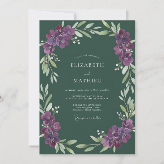 Amethyst-Waldreben-Hochzeit Einladung (Vorderseite)