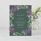 Amethyst-Waldreben-Hochzeit Einladung (Stehend Vorderseite)
