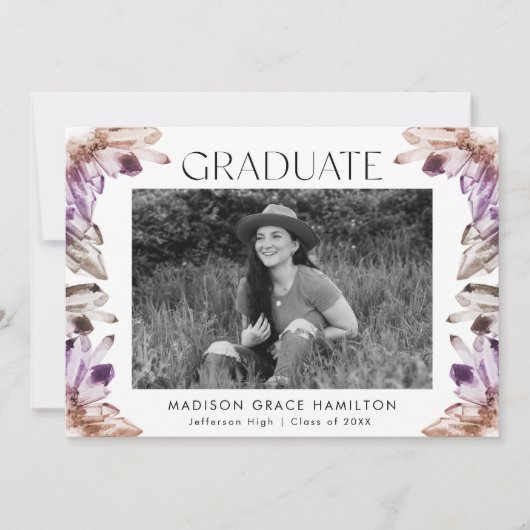 Amethyst Watercolor Crystal Foto Graduation Party Einladung (Vorderseite)