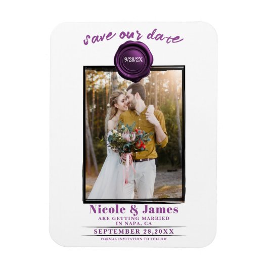 Amethyst Wax Siegel Foto Wedding Save the Date Magnet (Vertikal)