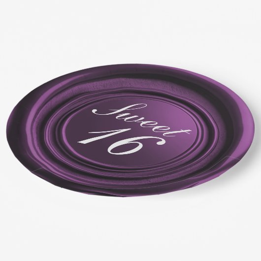 Amethyst Wax Siegel Tropfen Klasse Sweet 16 Weddin Pappteller (Schrägansicht)