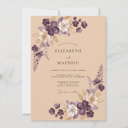 Amethyst-Weichblüten-Hochzeit Einladung (Vorderseite)