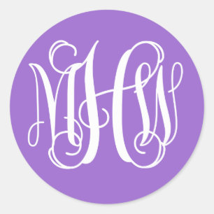 Amethyst Weiß Preppy Rebe Skript Monogramm DIY Hin Runder Aufkleber