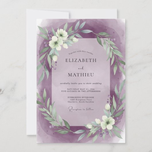 Amethyst Weiße Girlande Hochzeit Einladung (Vorderseite)