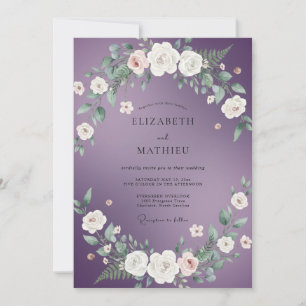 Amethyst Weiße Wasserfarben-Hochzeit Einladung