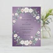 Amethyst Weiße Wasserfarben-Hochzeit Einladung (Stehend Vorderseite)