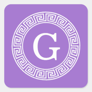 Amethyst weißes griechisches SchlüsselRnd Quadratischer Aufkleber