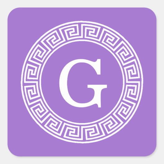 Amethyst Welch griechischer Schlüsselrahmen erste Quadratischer Aufkleber (Vorderseite)
