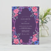 Amethyst Whimsical Bloom Hochzeit Einladung (Stehend Vorderseite)