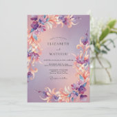 Amethyst Whimsical Flora Hochzeit Einladung (Stehend Vorderseite)