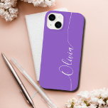 Amethyst White Elegant Calligrafy Script Name Case-Mate iPhone 14 Hülle<br><div class="desc">Amethyst Elegant White Calligraphy Script Custom Personalisiert Name iPhone 14 Smart Phone Cases bietet ein modernes und trendiges,  einfaches und stilvolles Design mit Ihrem personalisierten Namen in eleganter handgeschriebener Kalligraphie Schrift Typografie auf einem amethystischen Hintergrund. Entworfen von ©Evco Studio www.zazzle.com/store/evcostudio</div>