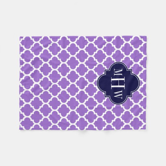 Amethyst White Marokcan #5 Navy 3 Initial Monogram Fleecedecke (Vorderseite (Horizontal))