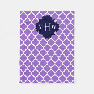 Amethyst White Marokcan #5 Navy 3 Initial Monogram Fleecedecke