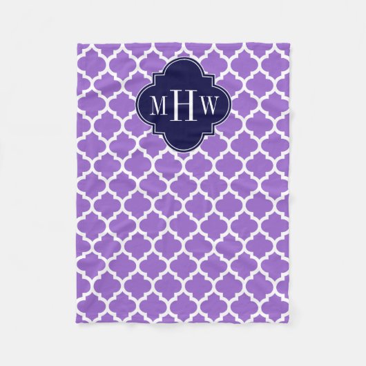 Amethyst White Marokcan #5 Navy 3 Initial Monogram Fleecedecke (Vorderseite)