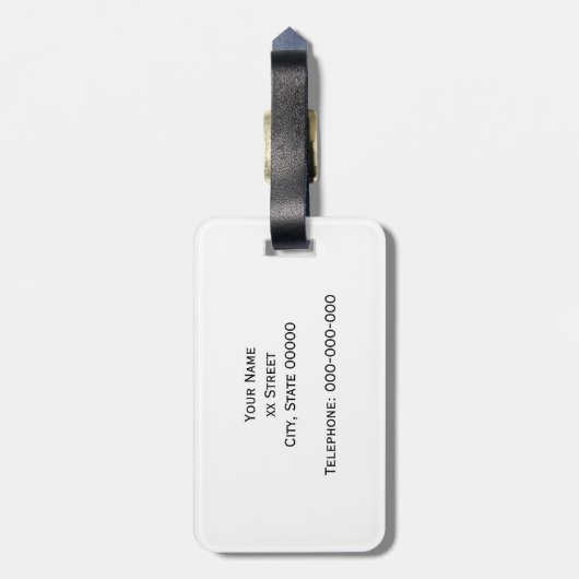 Amethyst White Marokcan #5 Navy 3 Initial Monogram Gepäckanhänger (Rückseite vertikal)