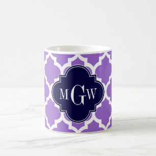 Amethyst White Marokcan #5 Navy 3 Initial Monogram Kaffeetasse