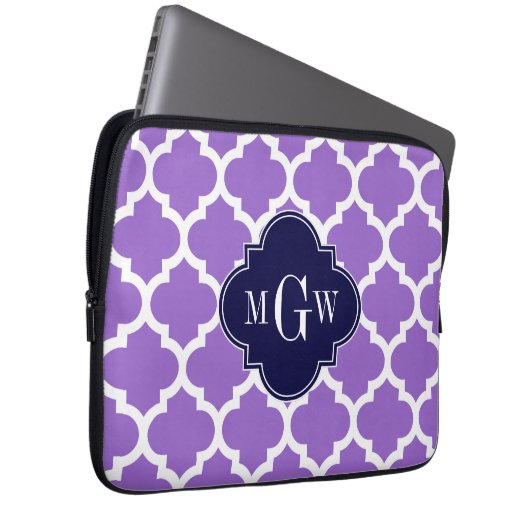 Amethyst White Marokcan #5 Navy 3 Initial Monogram Laptopschutzhülle (Vorne Rechts)