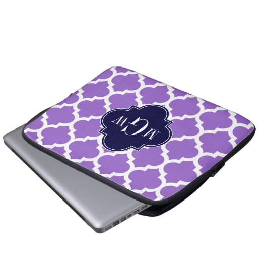 Amethyst White Marokcan #5 Navy 3 Initial Monogram Laptopschutzhülle (Vorne Knopf)