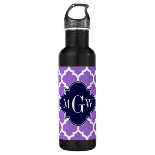 Amethyst White Marokcan #5 Navy 3 Initial Monogram Trinkflasche