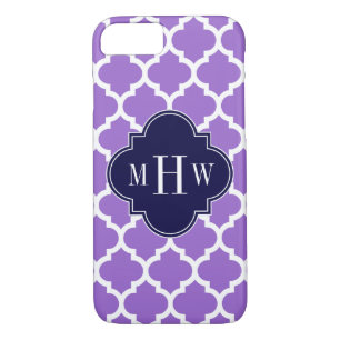 Amethyst White Moroccan #5 Navy 3 Initial Monogram iPhone 8/7 Hülle