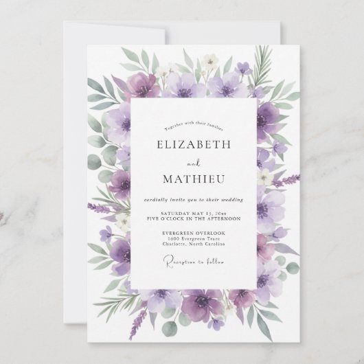 Amethyst-Wildflower-Hochzeit Einladung (Vorderseite)