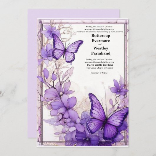 Amethyst Wings Wedding Einladung (Vorne/Hinten)