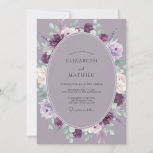 Amethystfarbene Bemalte Blütenhochzeit Einladung