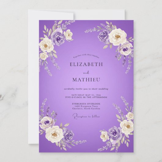 Amethystfarbene Hochzeit Einladung (Vorderseite)