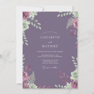 Amethystfarbene Ranunculus-Hochzeit Einladung