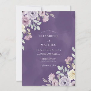 Amethystfarbene Wildblumen-Hochzeit Einladung