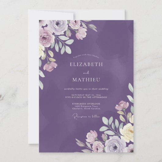 Amethystfarbene Wildblumen-Hochzeit Einladung (Vorderseite)