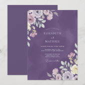 Amethystfarbene Wildblumen-Hochzeit Einladung (Vorne/Hinten)