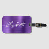 Amethystfolie Moderne Pinsel Schrift Vorname Gepäckanhänger (Vorderseite (Horizontal))