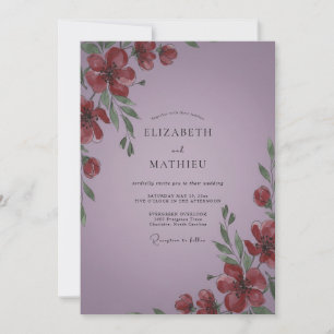 Amethystrote Mohn-Hochzeit Einladung