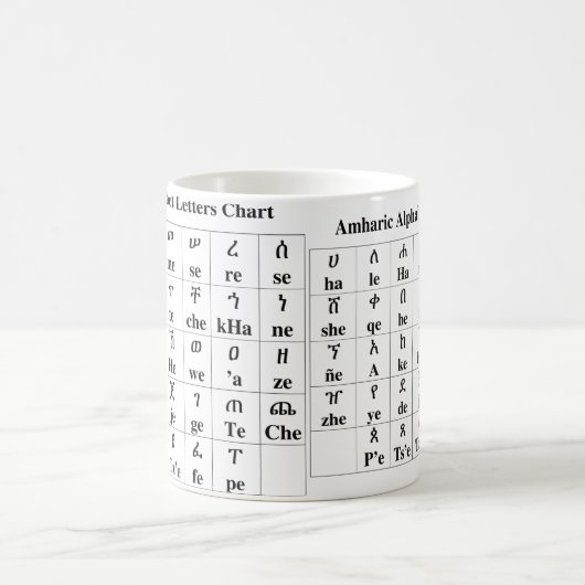 Amharic-Alphabet beschriftet Diagramm - 33 Kaffeetasse (Mittel)
