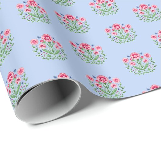 Amherst Blumenprint auf Blau Geschenkpapier (Rolleneckpunkt)