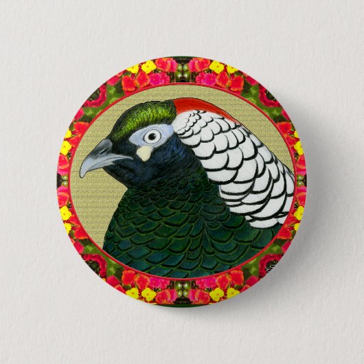 Amherst-Fasan und Blumen Button (Vorderseite)