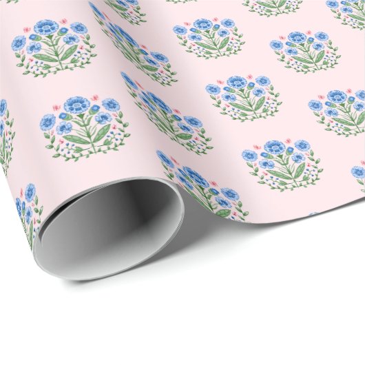 Amherst Floral Print on Pink Geschenkpapier (Rolleneckpunkt)
