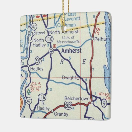 Amherst MA Vintag Map Keramikornament (Links)