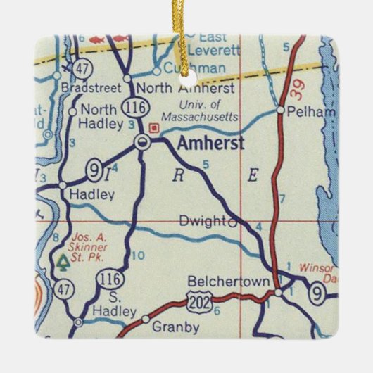 Amherst MA Vintag Map Keramikornament (Vorderseite)