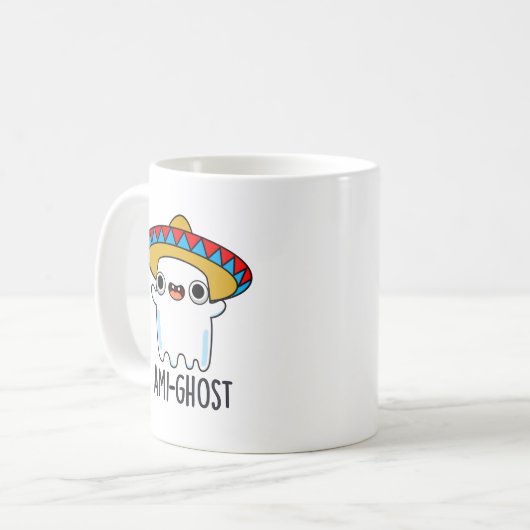 Ami-ghost Funny Halloween Mexican Ghost Pun Kaffeetasse (Vorderseite Links)