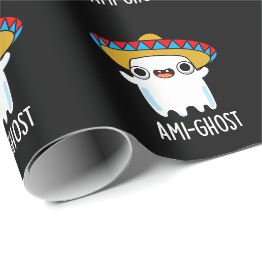 Ami-ghost Funny Mexican Ghost Pun Dark BG Geschenkpapier (Rolleneckpunkt)