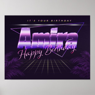 Amira Name Vorname lila Retro-Plakat Geburtstag Poster