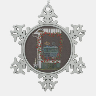 Amische Paare auf Portal-Schwingen Schneeflocken Zinn-Ornament