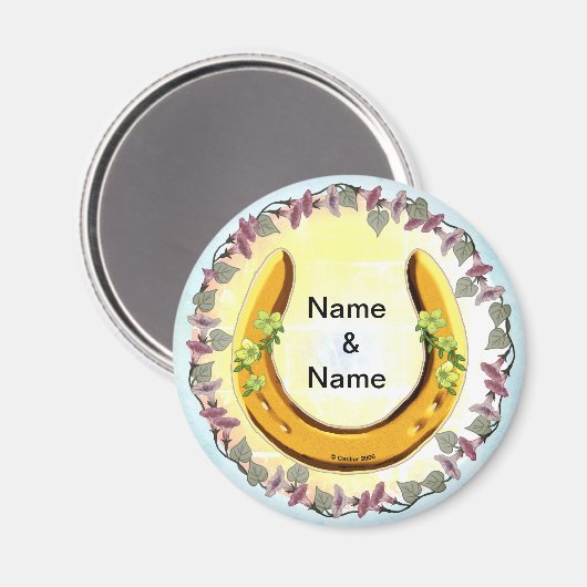 Amish Blue Blume Horseshoe Magnet (Vorderseite/Rückseite)